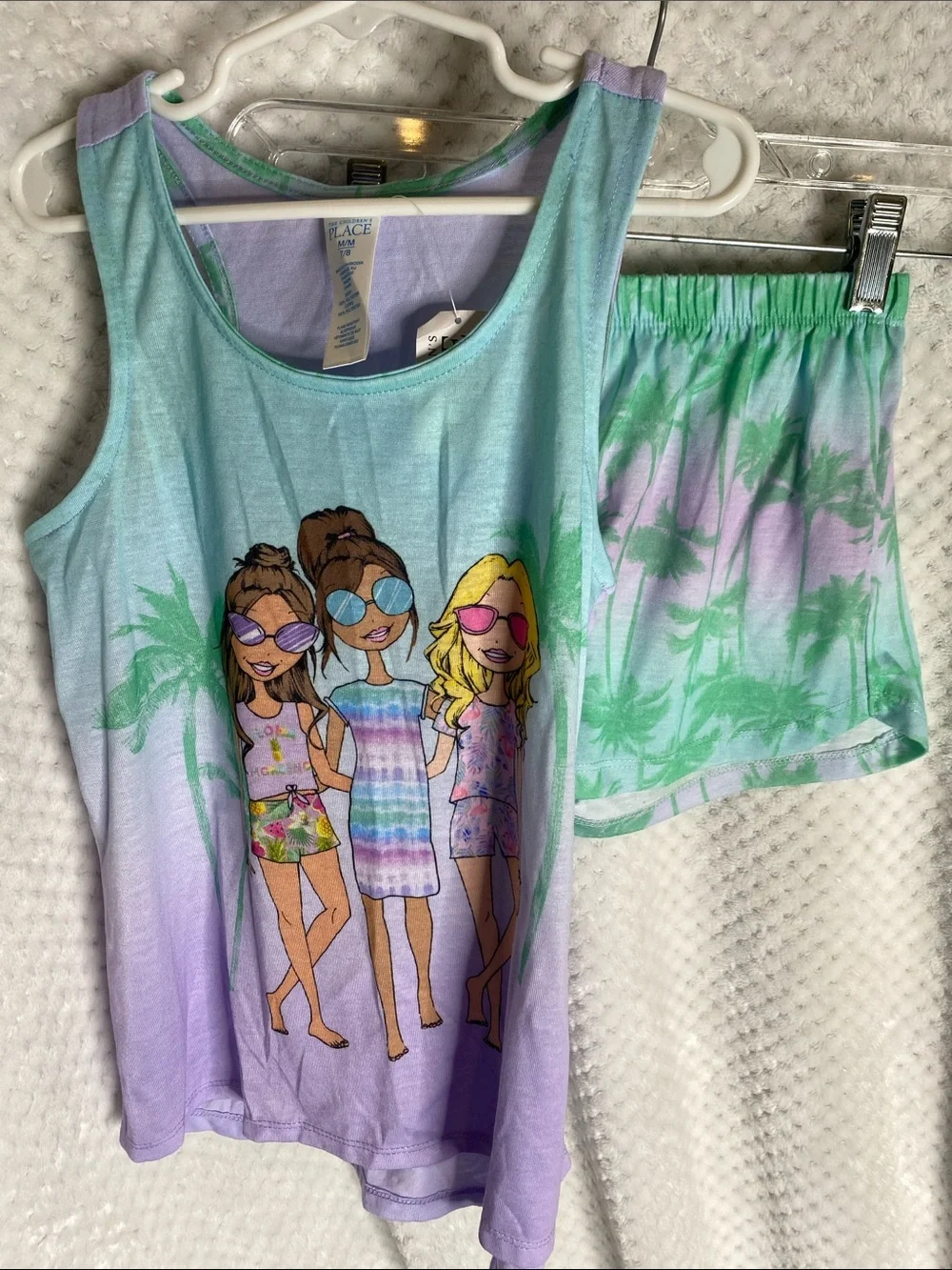 The Children's Place Lavender & Green Girls' Tank Top and Shorts Pajamas Set